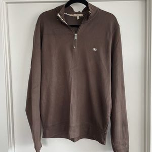 Burberry 1/2 Zip 100% Cotton Brown Pullover Size L